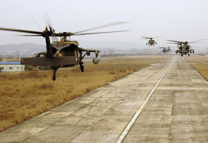 The US has military bases in client states.  US helicopters in S Korea
